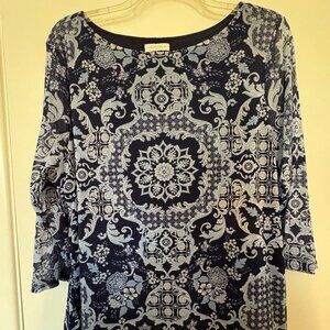Charter Club 1X blue print mesh tunic top